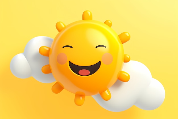 Foto gratuita vista del sole sorridente 3d con sfondo semplice