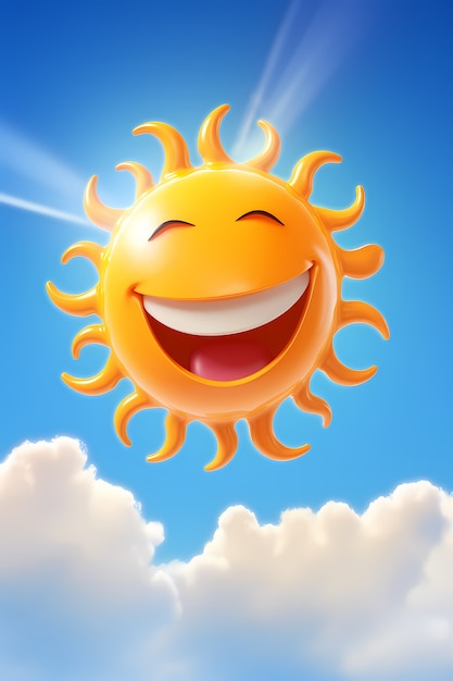 Free photo view of 3d smiley sun with sky background