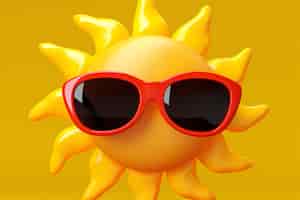 Free photo view of 3d sun with sunglasses and simple background