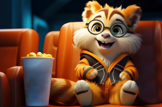 映画を観ている映画館で3Dの虎の景色