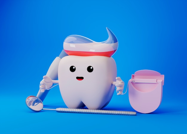 View of 3d tooth with toothpaste as hair