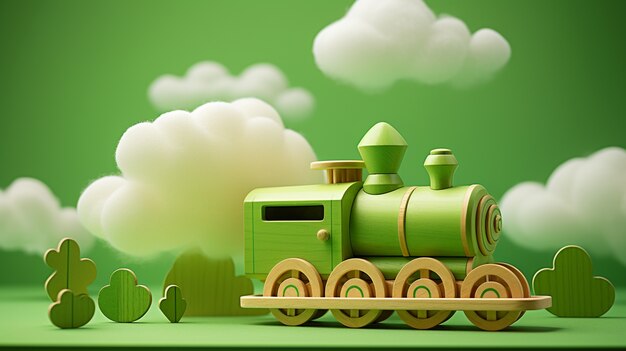 View of 3d toy-like steam engine train