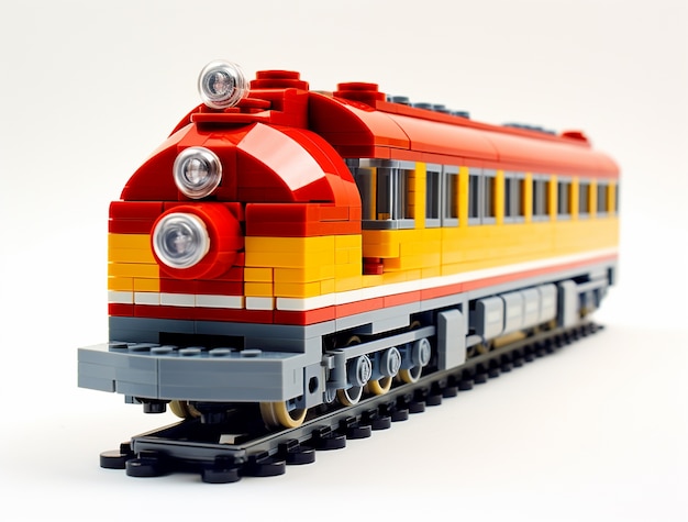 Free photo view of 3d train made of interlocking toy blocks