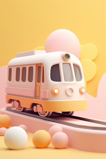 Foto gratuita visualizzazione di un modello di treno 3d con uno sfondo colorato semplice