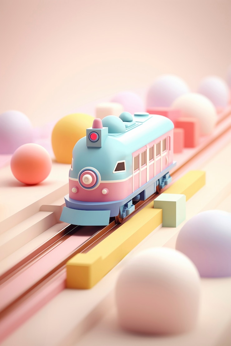 Бесплатный Фотография вид 3d-модели поезда с простым цветным фоном