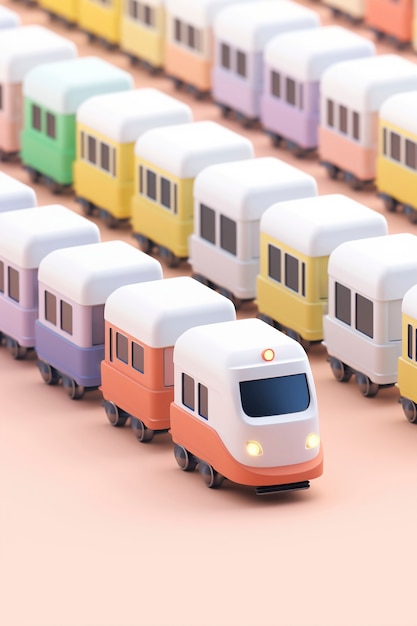 Visualizzazione di un modello di treno 3d con uno sfondo colorato semplice