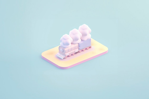 Foto gratuita visualizzazione di un modello di treno 3d con uno sfondo colorato semplice