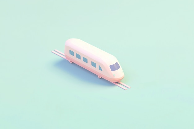 Foto gratuita visualizzazione di un modello di treno 3d con uno sfondo colorato semplice