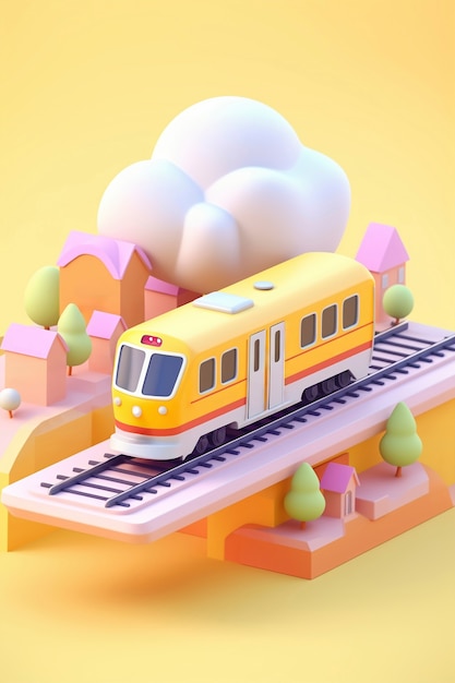 Foto gratuita visualizzazione di un modello di treno 3d con uno sfondo colorato semplice