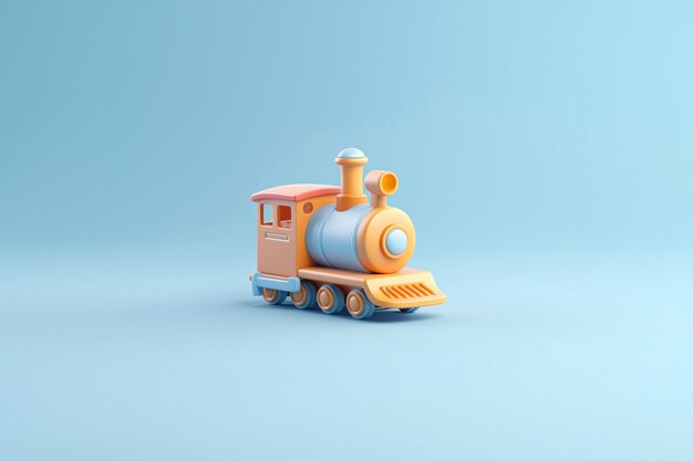 View of 3d train model with simple colored background