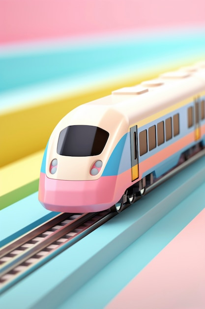 Foto gratuita visualizzazione di un modello di treno 3d con uno sfondo colorato semplice