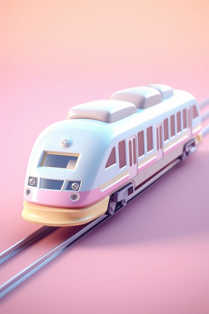 Foto gratuita visualizzazione di un modello di treno 3d con uno sfondo colorato semplice