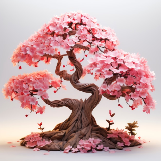 Foto gratuita vista dell'albero 3d con bellissimi rami e foglie rosa