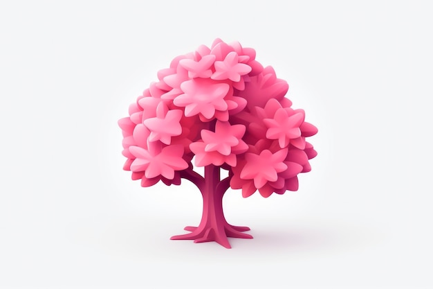 View of 3d tree with beautiful branches and pink leaves