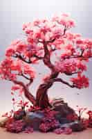 Free photo view of 3d tree with beautiful branches and pink leaves