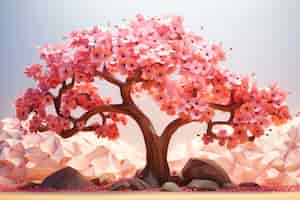 Free photo view of 3d tree with beautiful branches and pink leaves