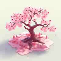 Foto gratuita vista dell'albero 3d con rami e foglie rosa