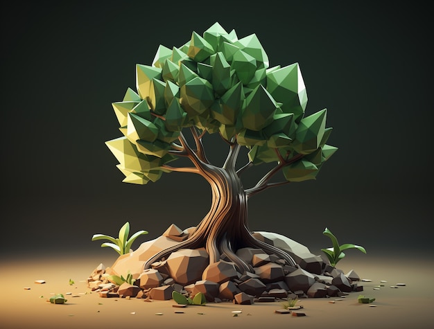 View of 3d tree with poly effect