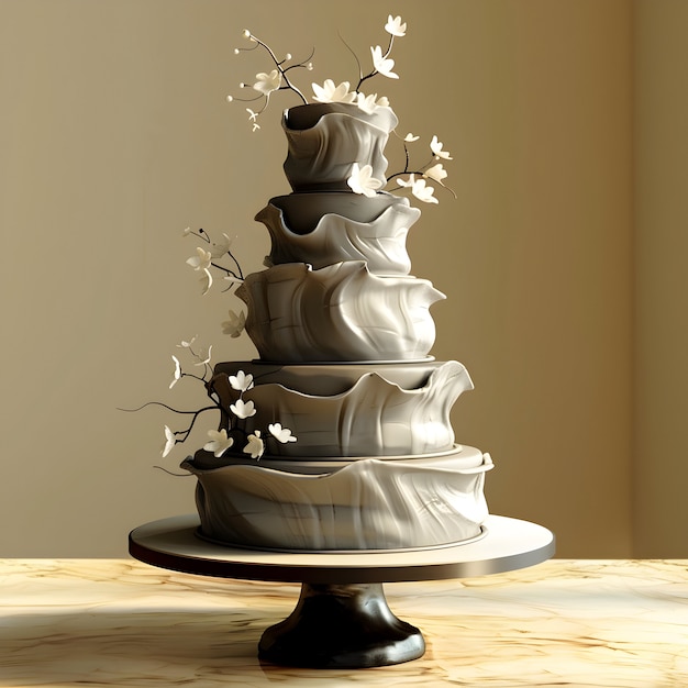 Foto gratuita vista di torta da sposa 3d con decorazioni e ornamenti