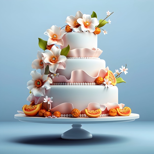 Foto gratuita vista di torta da sposa 3d con decorazioni e ornamenti