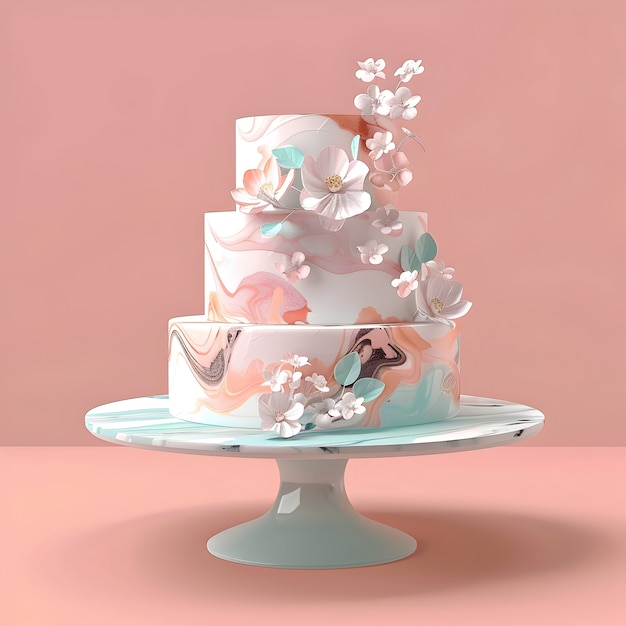 Foto gratuita vista di torta da sposa 3d con decorazioni e ornamenti