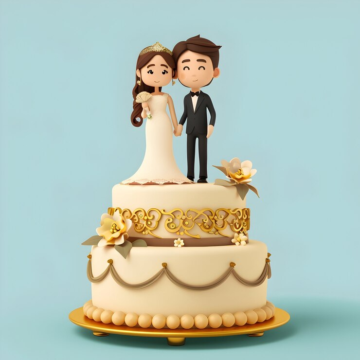 Free Photo view of 3d wedding cake with decorations and ornaments