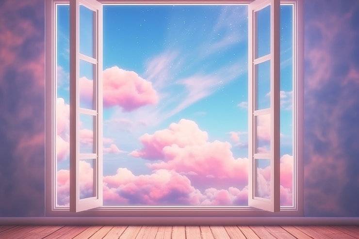無料Photo ふわふわした雲の3dウィンドウの表示