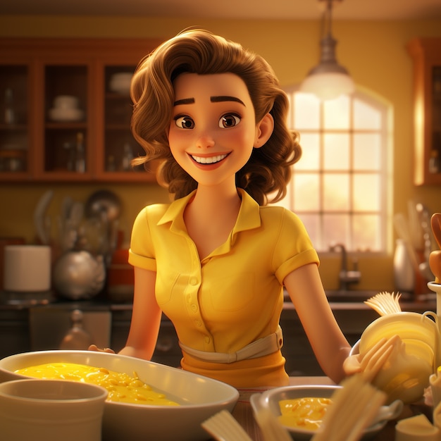 Free photo view of 3d woman in the kitchen