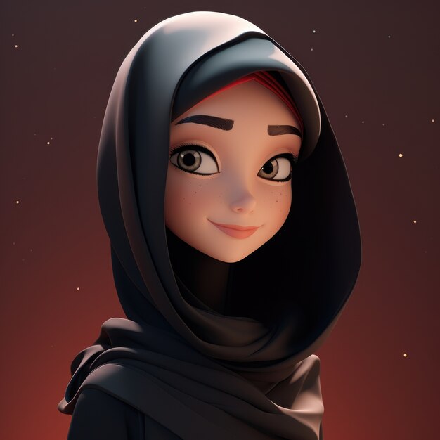 View of 3d woman wearing a hijab