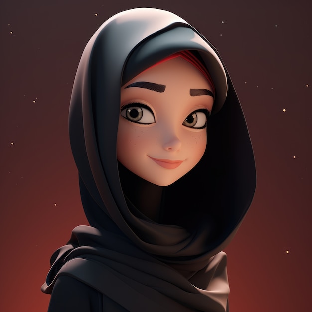 ヒジャブを着た3Dの女性の景色