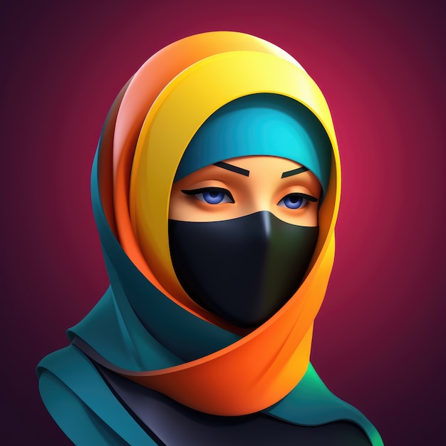 Foto gratuita vista di una donna in 3d che indossa un hijab
