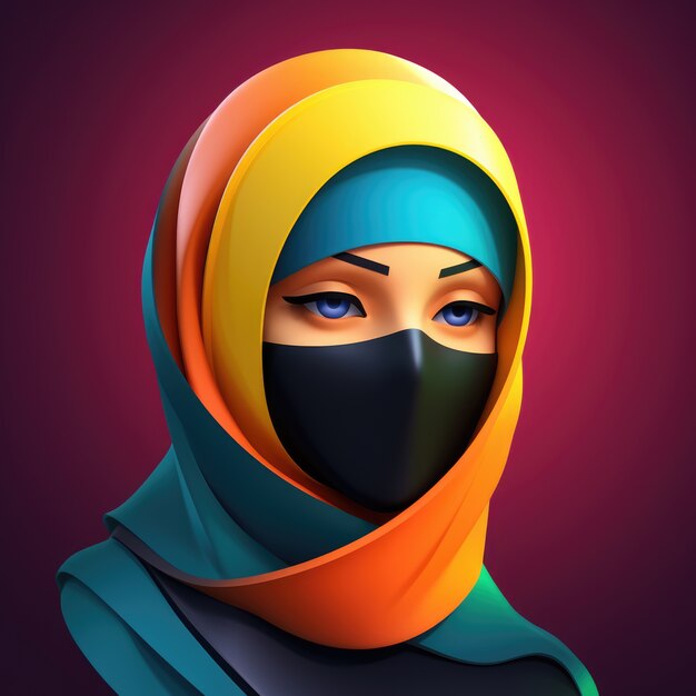 ヒジャブを着た3Dの女性の景色