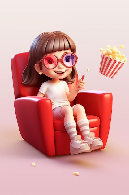 Free photo view of 3d young child watching a movie