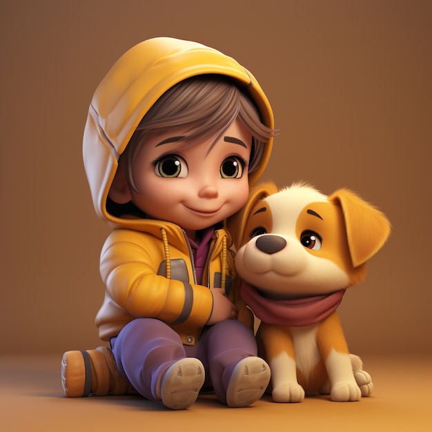 View of 3d young person with pet