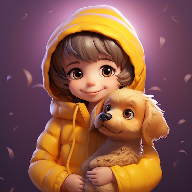 Free photo view of 3d young person with pet