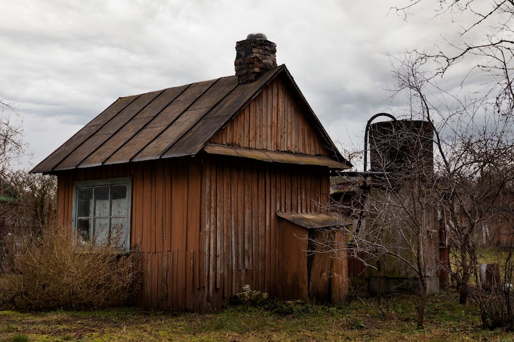 Бесплатный Фотография вид на заброшенный и разлагающийся дом на природе