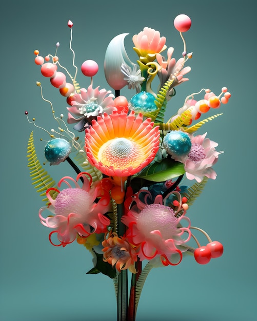 Free photo view of abstract 3d flower arrangement