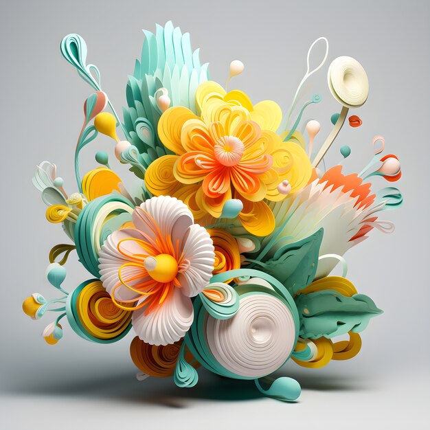 Вид абстрактной 3d цветочной композиции