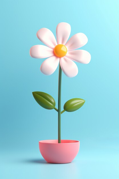 ポットの中の抽象的な 3 d 花のビュー