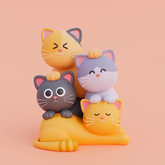 Вид на очаровательных 3d кошек