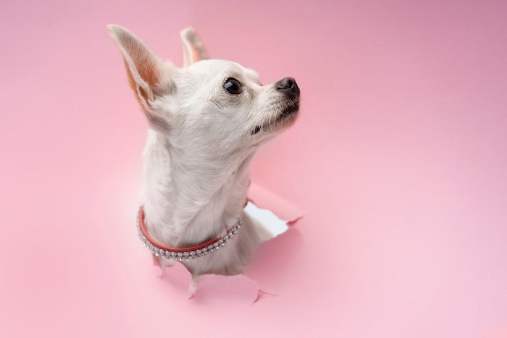 無料Photo 破れた紙から出てくる愛らしいチワワ犬の眺め