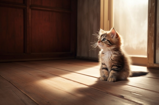 View of adorable kitten inside house