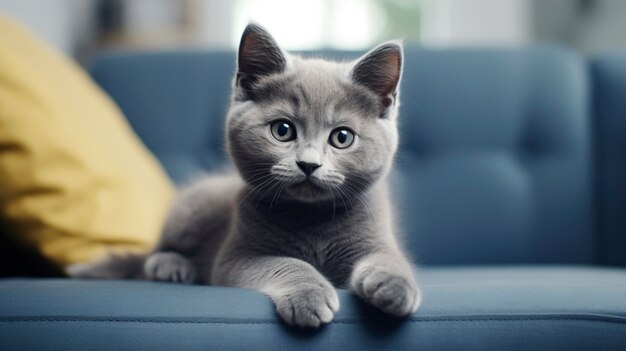 View of adorable kitten inside house