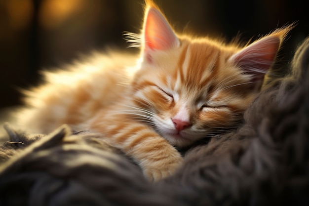 View of adorable kitten sleeping