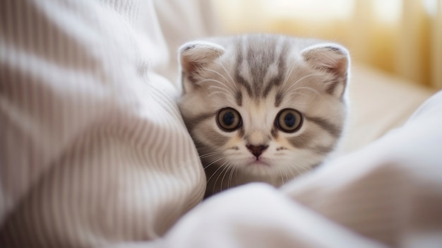 Free photo view of adorable kitten with blanket