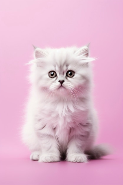 View of adorable kitten with simple background