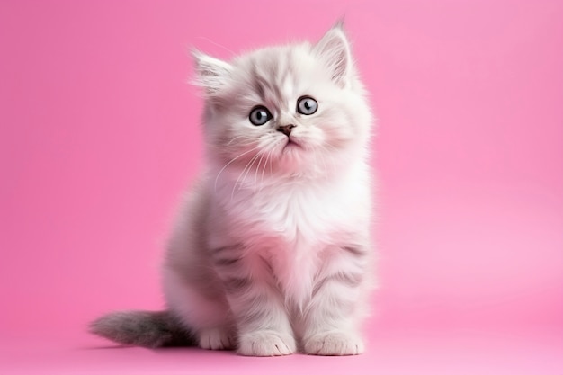 View of adorable kitten with simple background