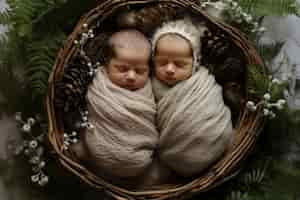 Free photo view of adorable newborn babies