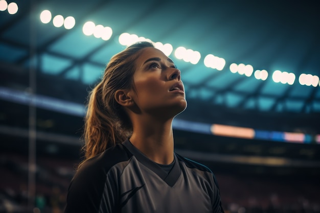 Foto gratuita vista del calciatore femminile adulto