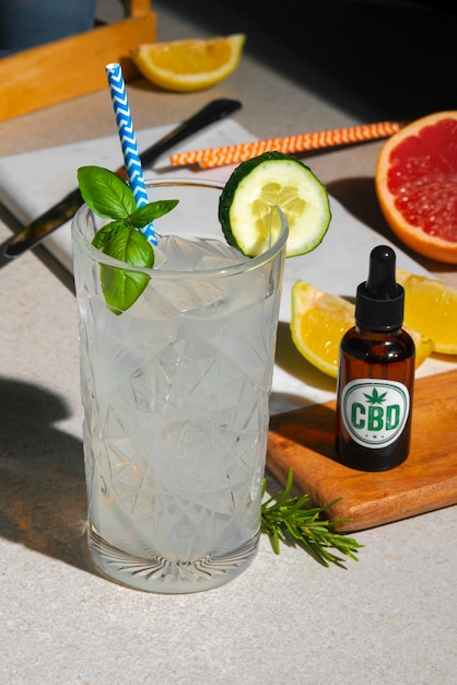 View of alcoholic beverage with cbd oil infusion